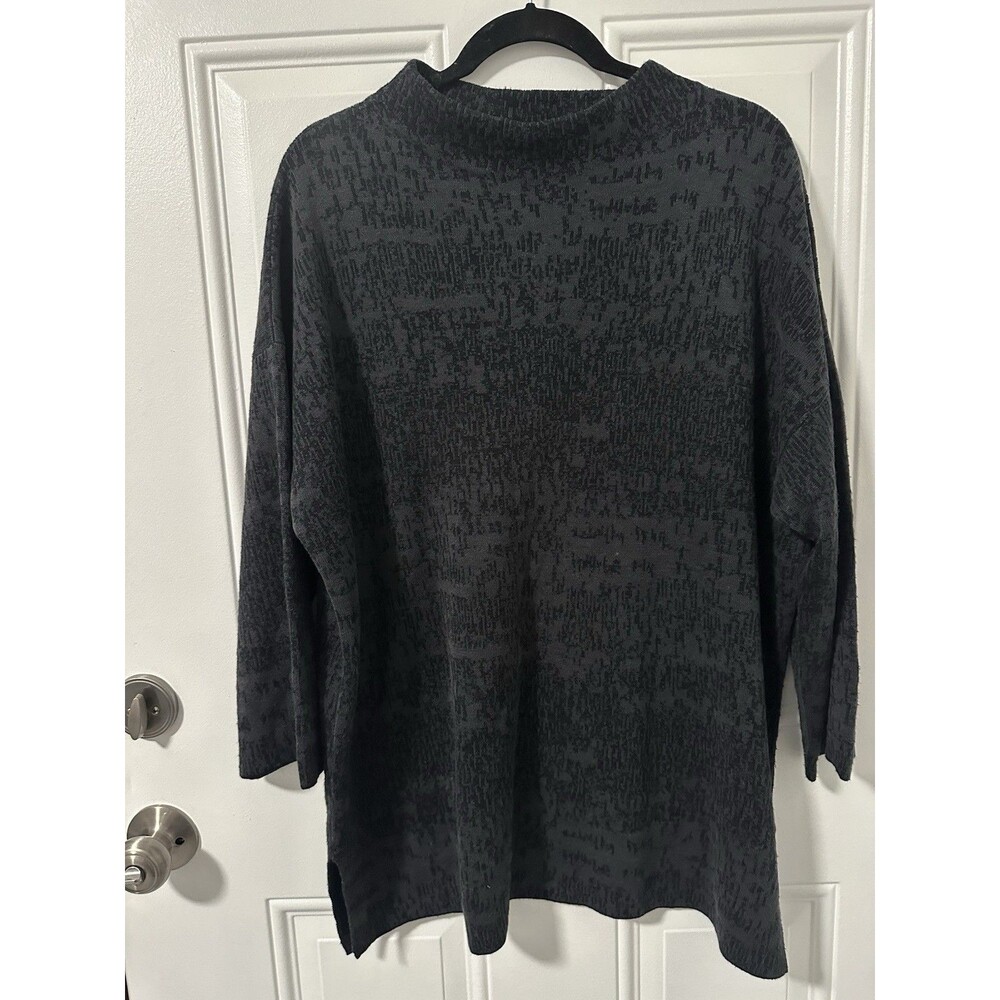 Eileen Fisher Large Charcoal Black Organic Linen Cotton Textured Tunic Sweater
